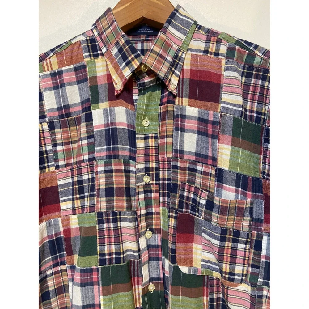 Bay Hill Collection Patchwork Button Down Men Medium Short Sleeve Plaid - Picture 2 of 9
